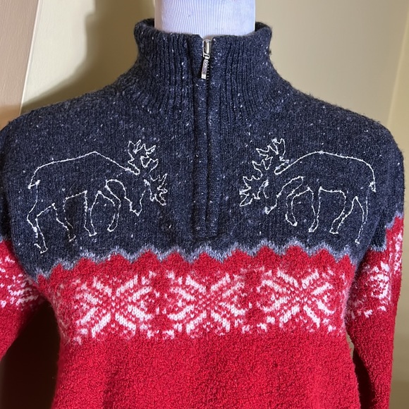 Vtg ‘90’s JONES NEW YORK Size Small  Wool Blend Ski-Sweater Moose Embroidered - Picture 5 of 16